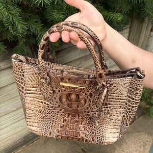 Brahmin Lena Crossbody Satchel Embossed Croc Leather Bag with Adjustable Stap